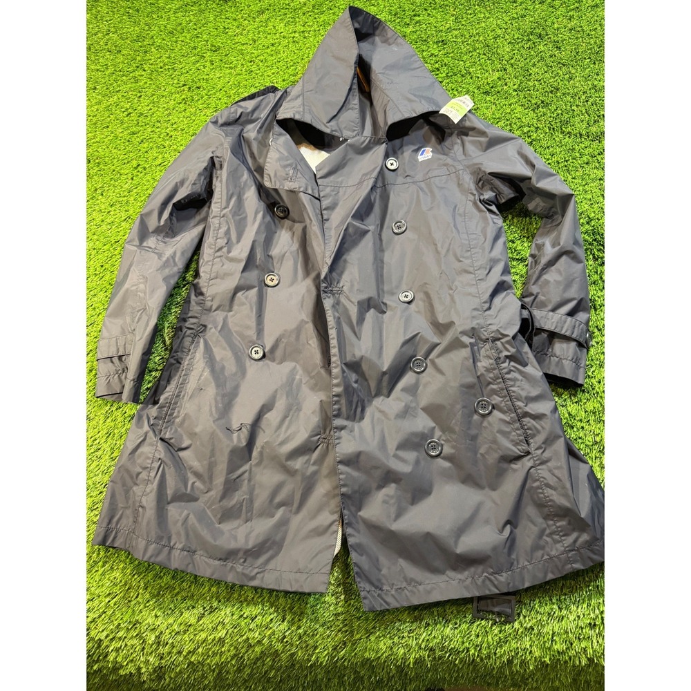 Flawed K Way Navy Blue Double Breasted Raincoat Jacket Coat‎ Tag Attached Size 8